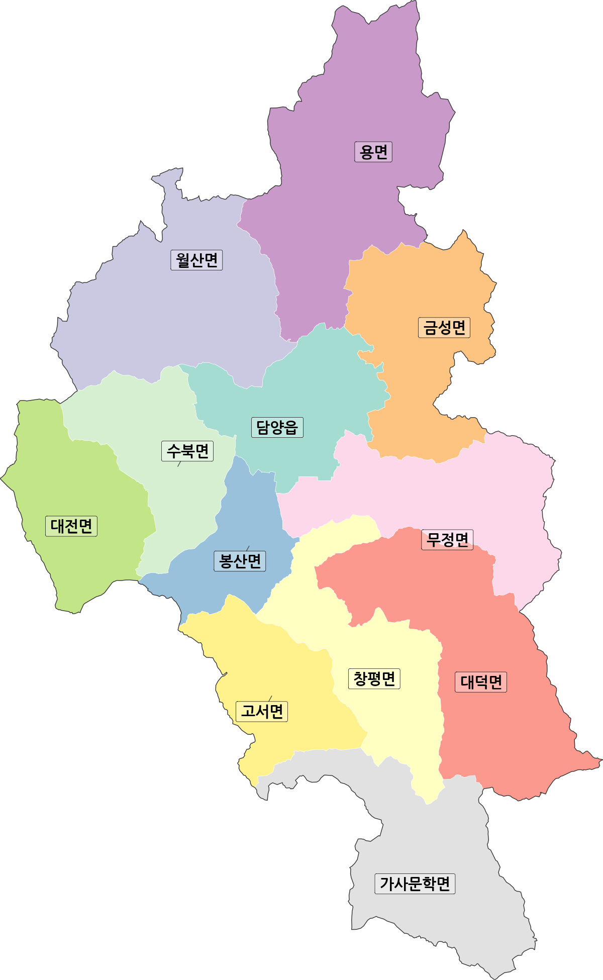 전라남도 담양군 법정동 행정구역 경계 지도