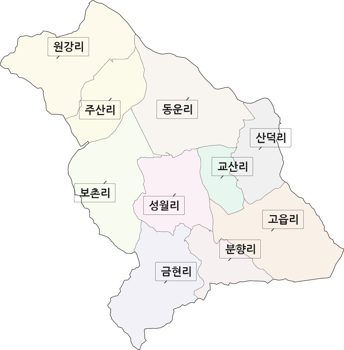 전라남도 담양군 고서면 법정동 리 구분 행정구역 경계 지도