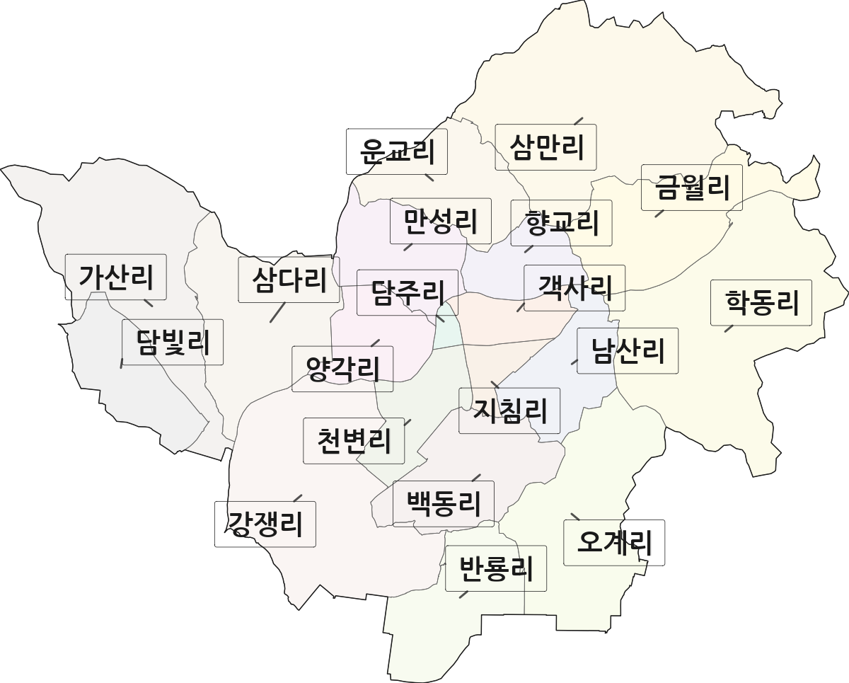 전라남도 담양군 담양읍 법정동 리 구분 행정구역 경계 지도