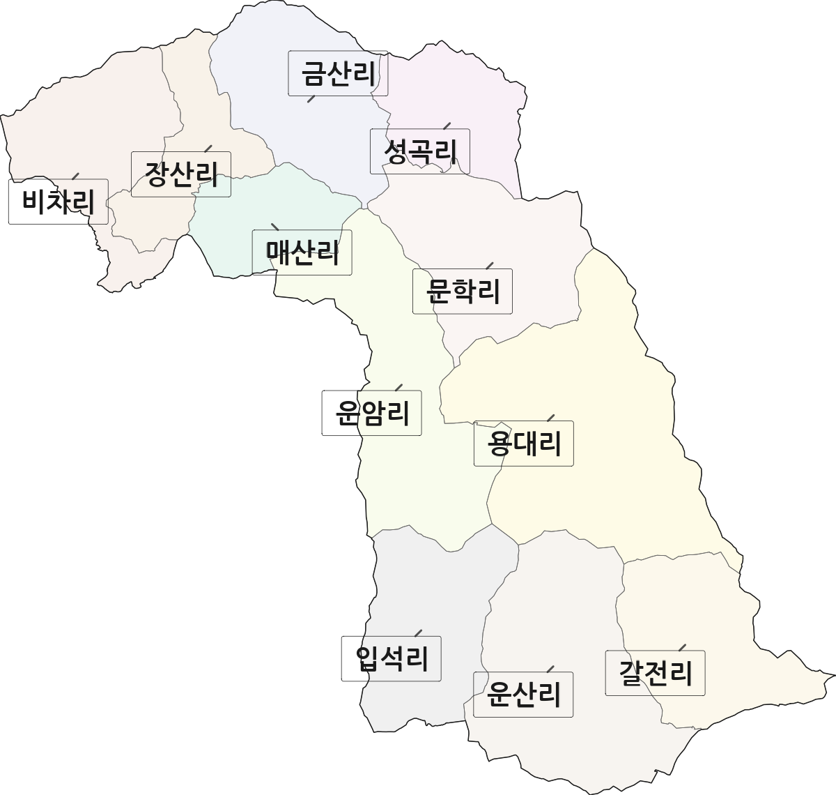 전라남도 담양군 대덕면 법정동 리 구분 행정구역 경계 지도