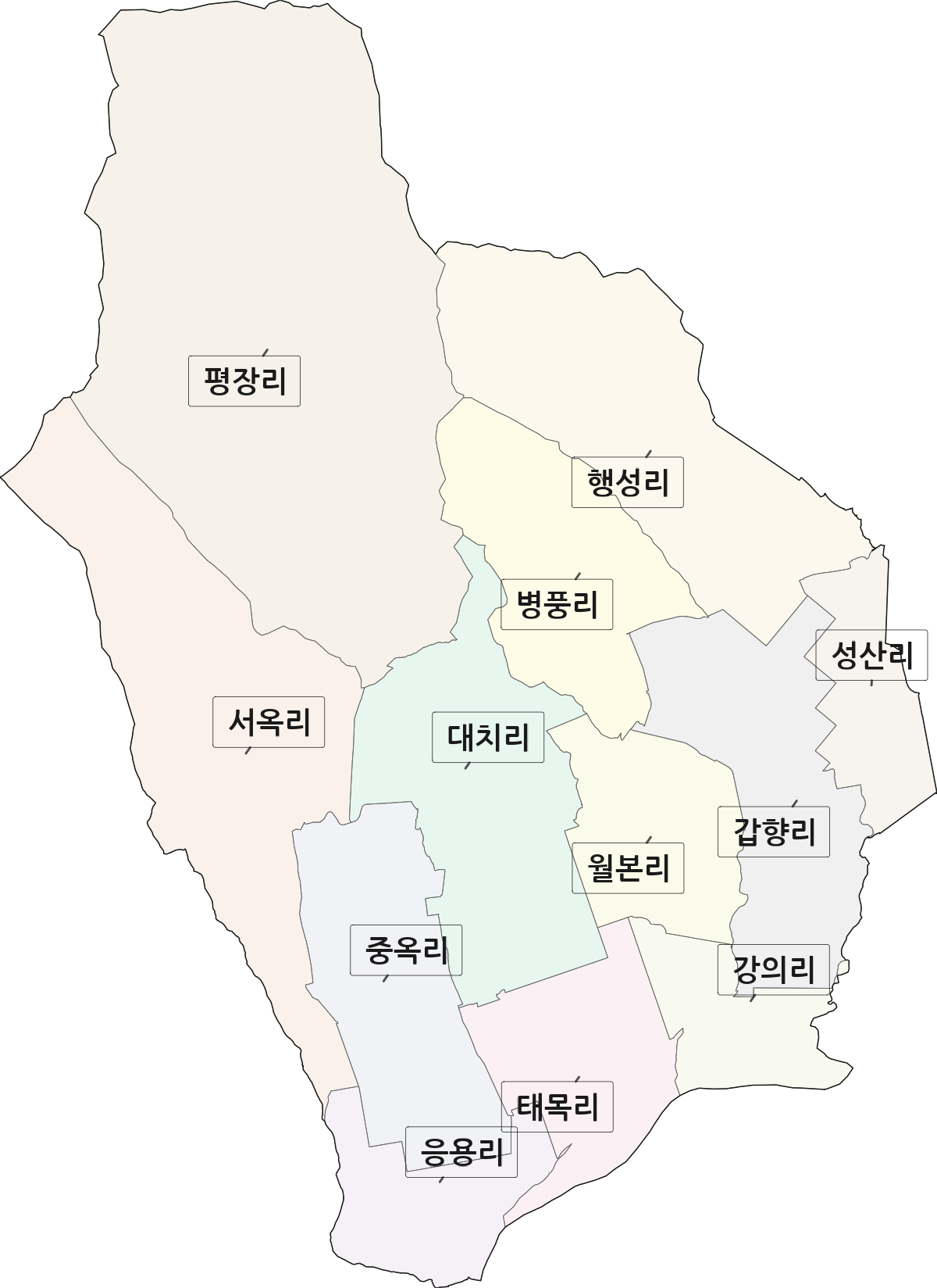 전라남도 담양군 대전면 법정동 리 구분 행정구역 경계 지도