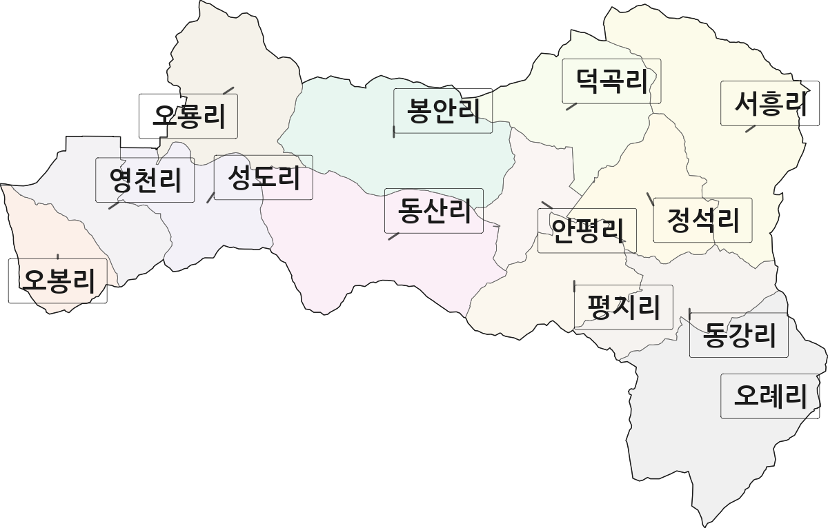 전라남도 담양군 무정면 법정동 리 구분 행정구역 경계 지도