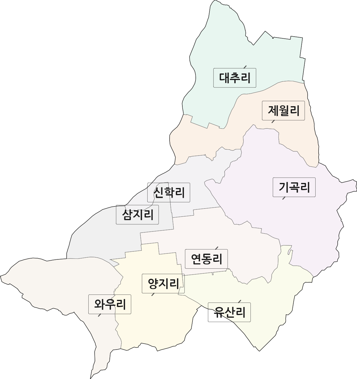 전라남도 담양군 봉산면 법정동 리 구분 행정구역 경계 지도