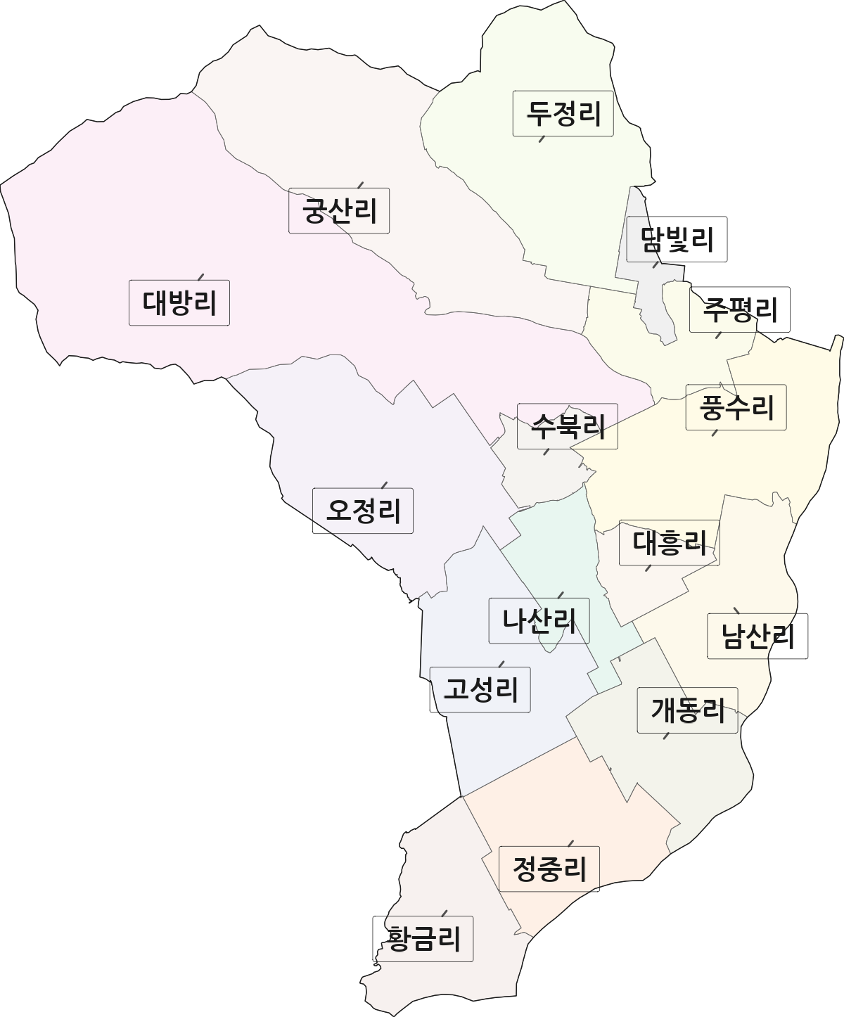 전라남도 담양군 수북면 법정동 리 구분 행정구역 경계 지도