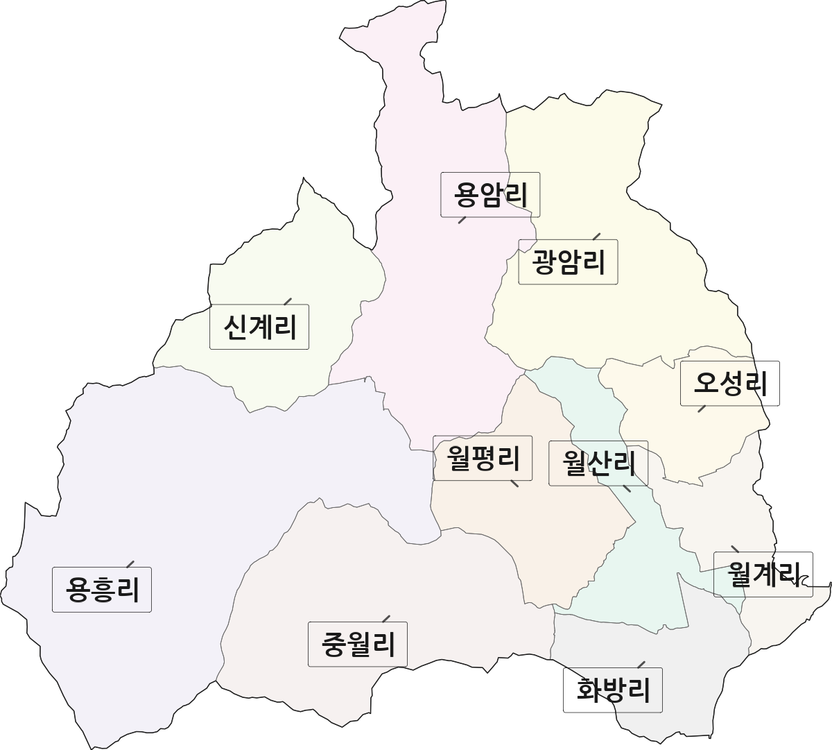 전라남도 담양군 월산면 법정동 리 구분 행정구역 경계 지도