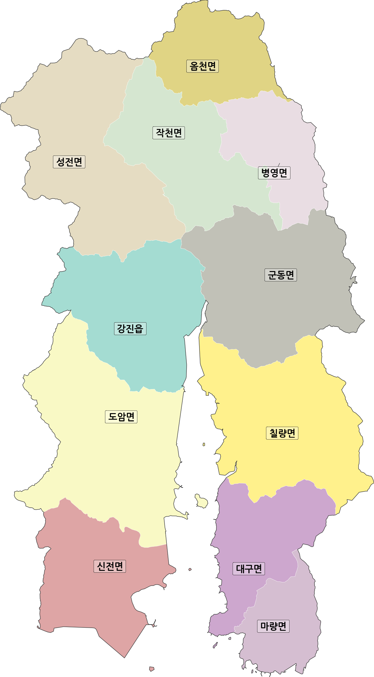 전라남도 강진군 법정동 행정구역 경계 지도