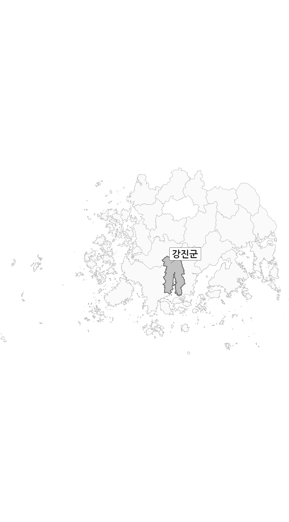 전라남도 범위 내 강진군 행정구역 경계 지도