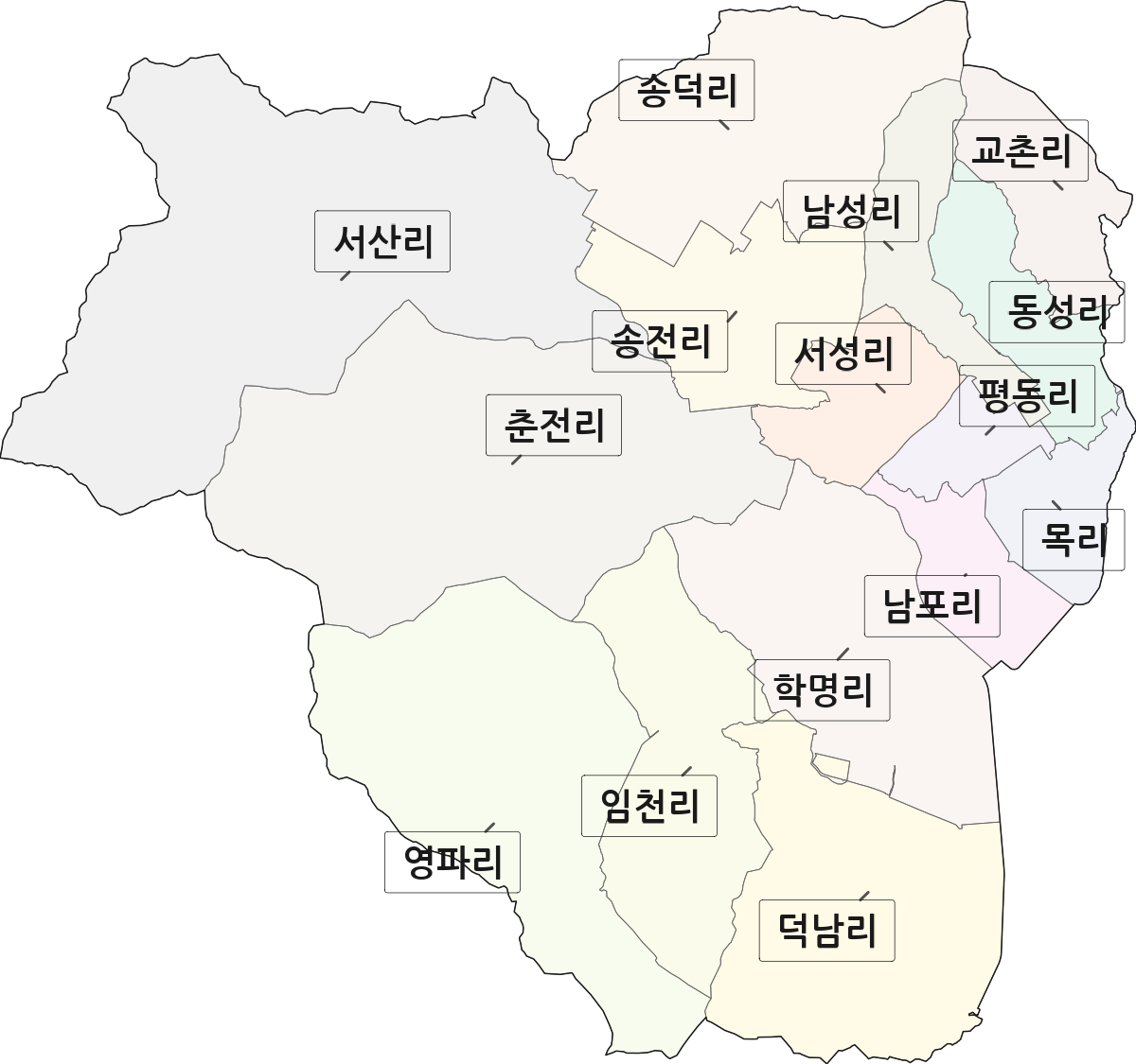 전라남도 강진군 강진읍 법정동 리 구분 행정구역 경계 지도