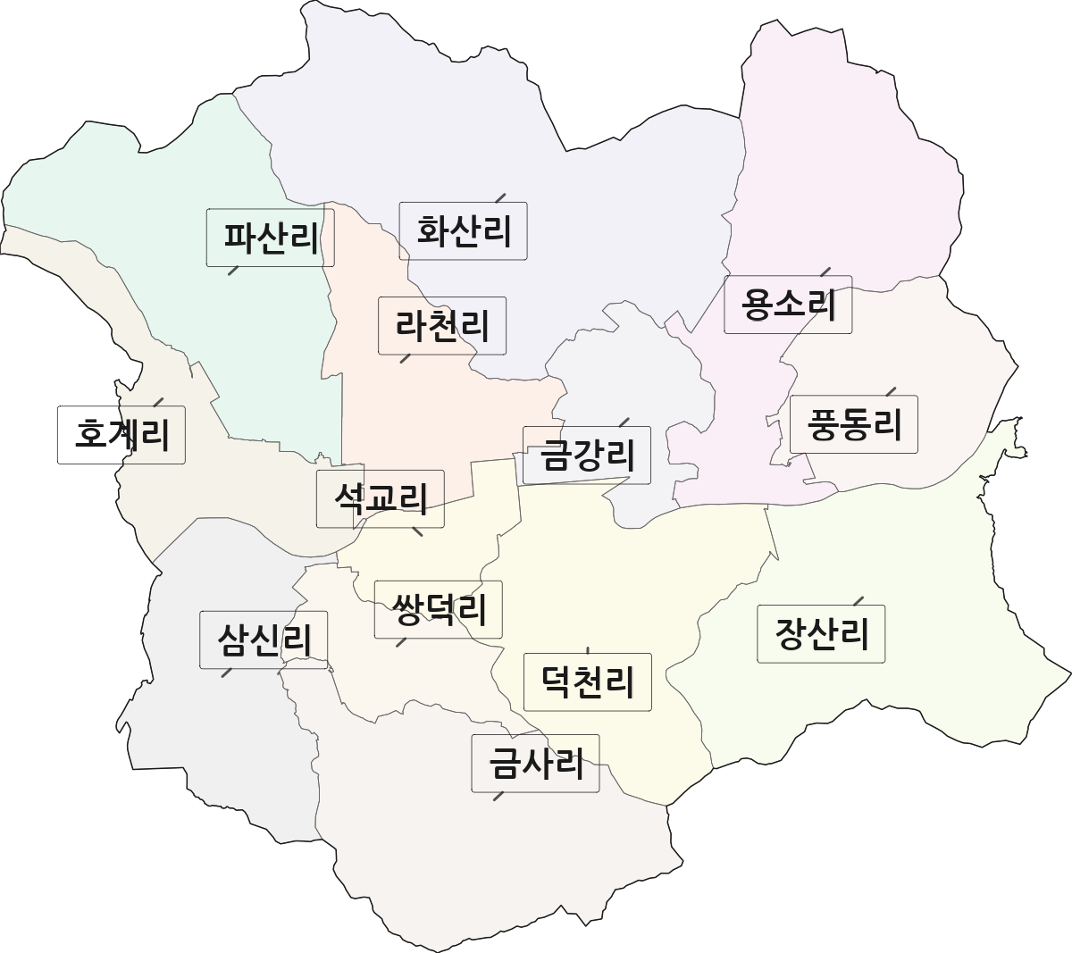 전라남도 강진군 군동면 법정동 리 구분 행정구역 경계 지도