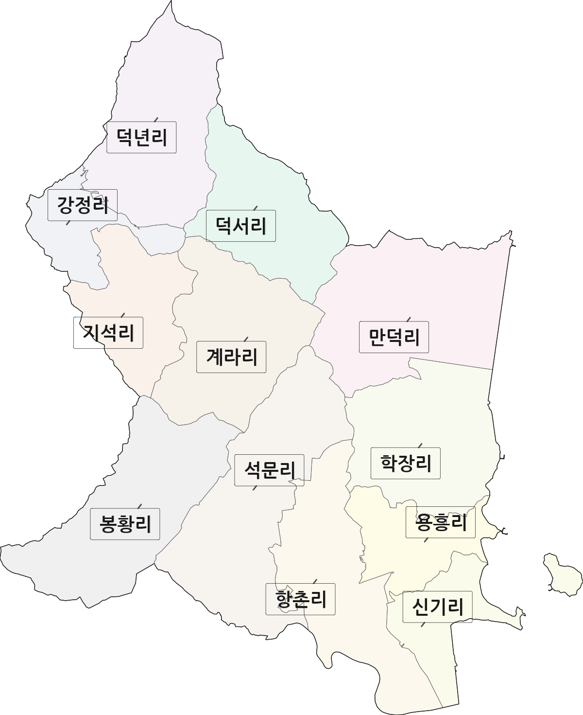 전라남도 강진군 도암면 법정동 리 구분 행정구역 경계 지도