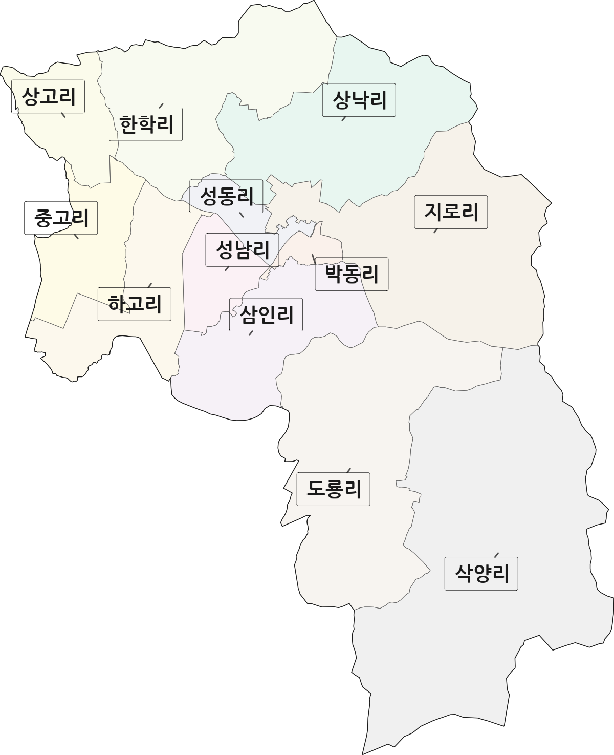 전라남도 강진군 병영면 법정동 리 구분 행정구역 경계 지도