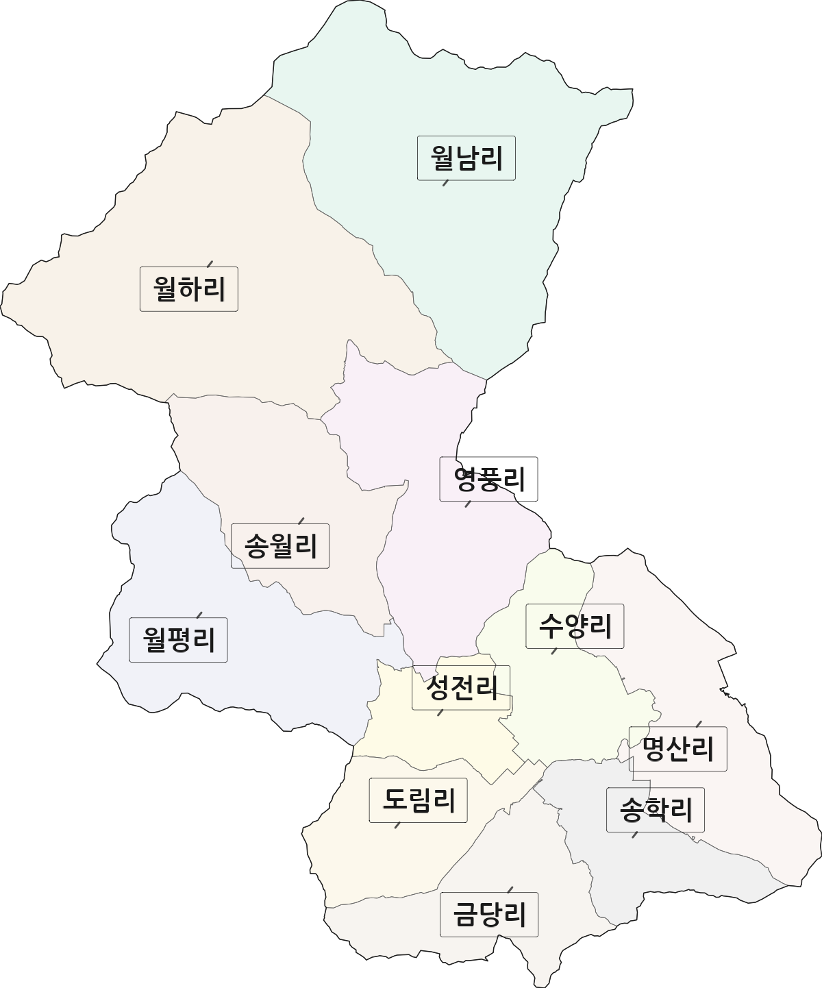전라남도 강진군 성전면 법정동 리 구분 행정구역 경계 지도