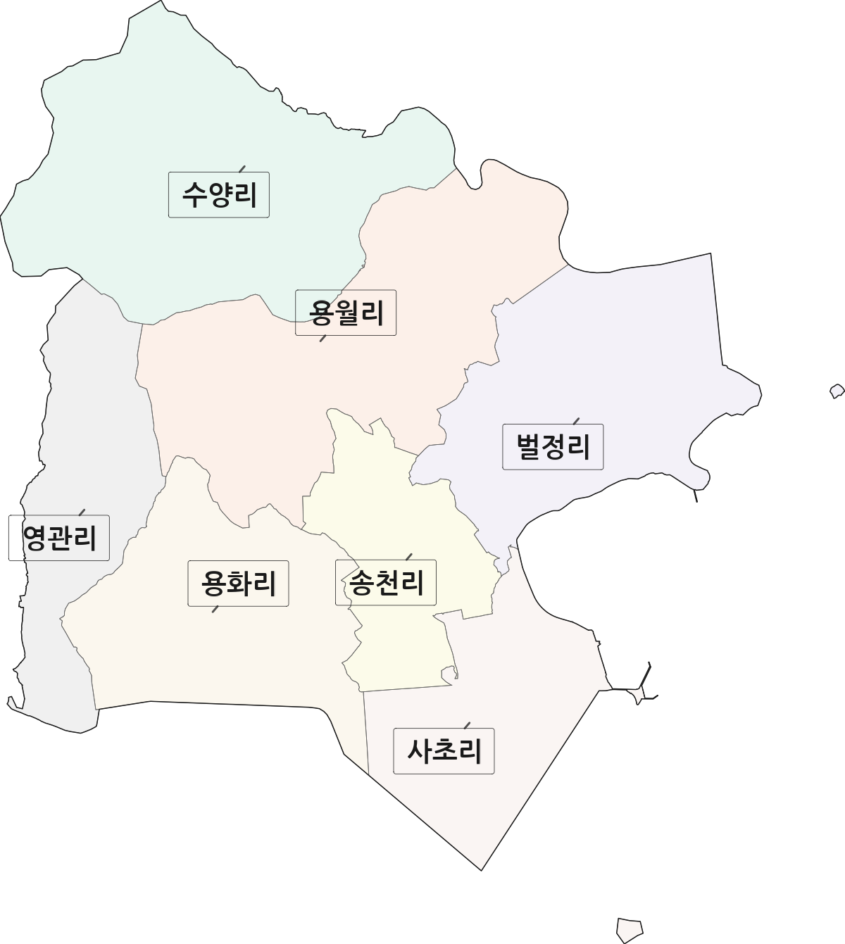 전라남도 강진군 신전면 법정동 리 구분 행정구역 경계 지도