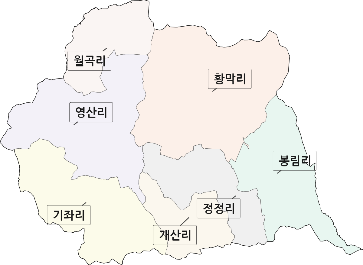 전라남도 강진군 옴천면 법정동 리 구분 행정구역 경계 지도