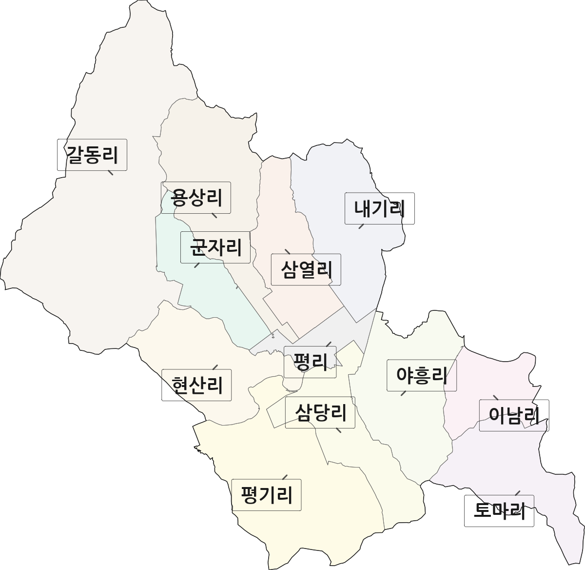 전라남도 강진군 작천면 법정동 리 구분 행정구역 경계 지도