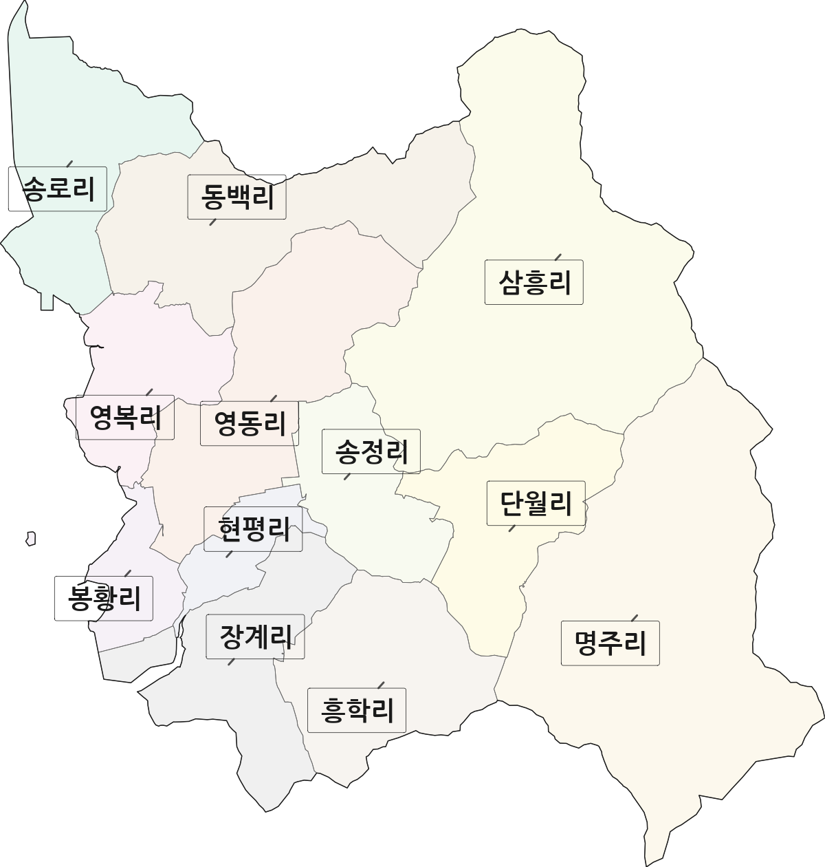 전라남도 강진군 칠량면 법정동 리 구분 행정구역 경계 지도