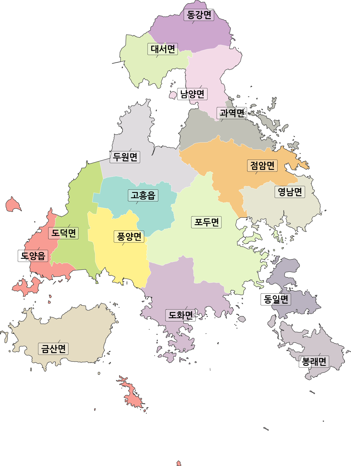 전라남도 고흥군 행정동 행정구역 경계 지도