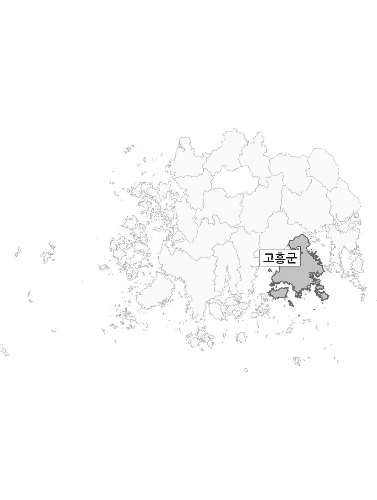 전라남도 범위 내 고흥군 행정구역 경계 지도