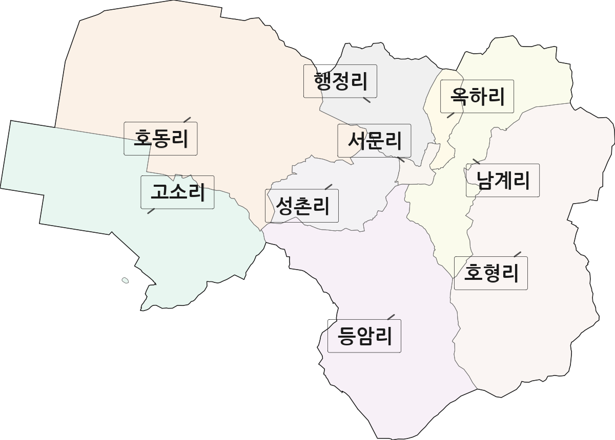 전라남도 고흥군 고흥읍 법정동 리 구분 행정구역 경계 지도