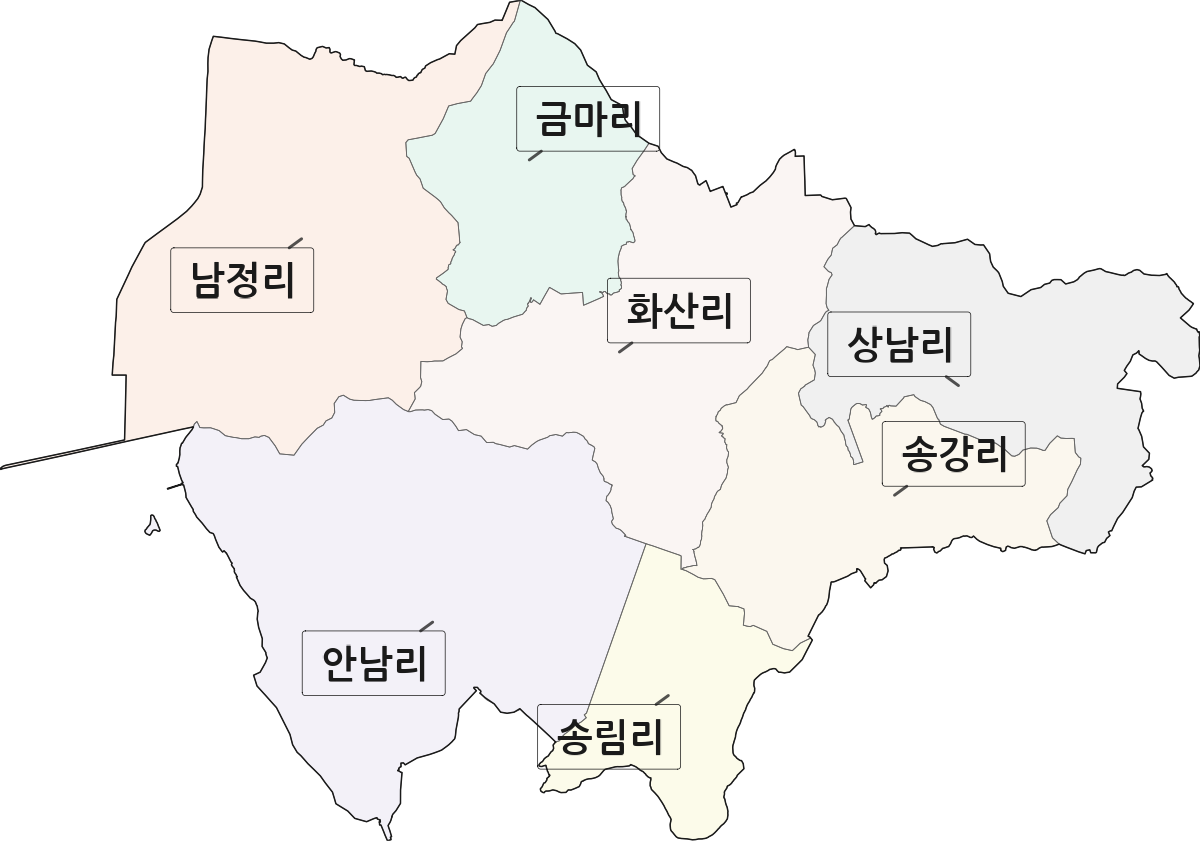 전라남도 고흥군 대서면 법정동 리 구분 행정구역 경계 지도