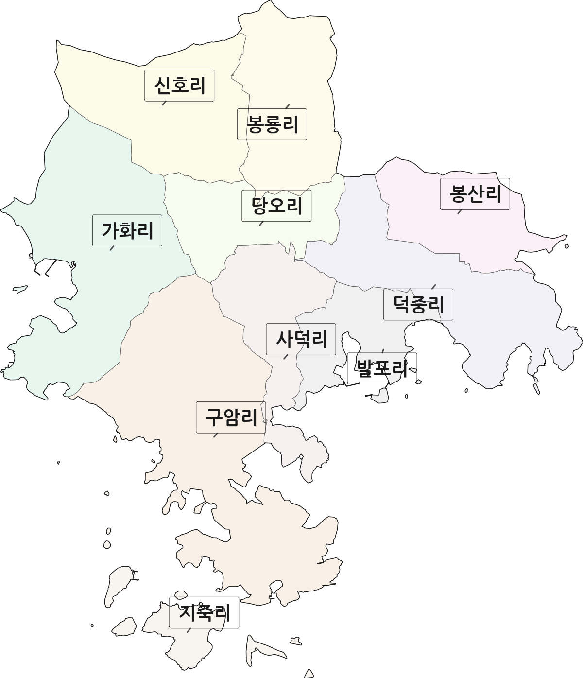 전라남도 고흥군 도화면 법정동 리 구분 행정구역 경계 지도