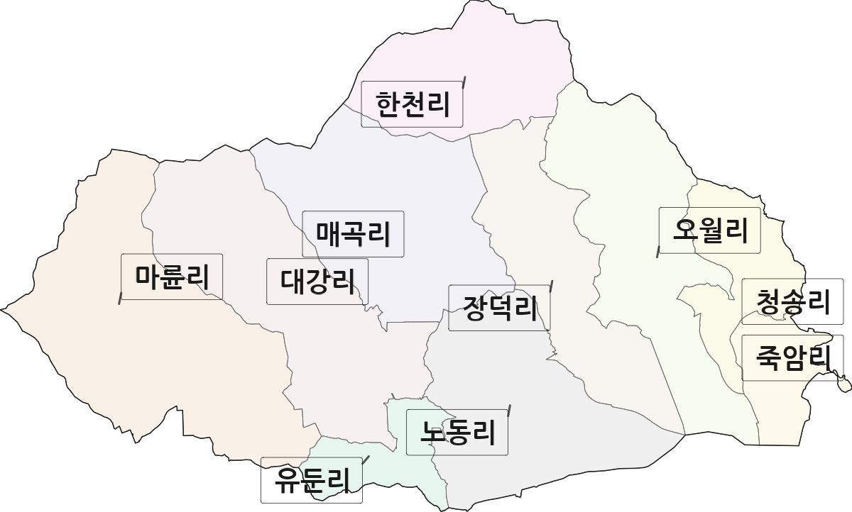 전라남도 고흥군 동강면 법정동 리 구분 행정구역 경계 지도