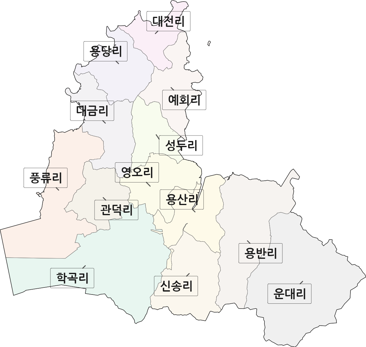 전라남도 고흥군 두원면 법정동 리 구분 행정구역 경계 지도