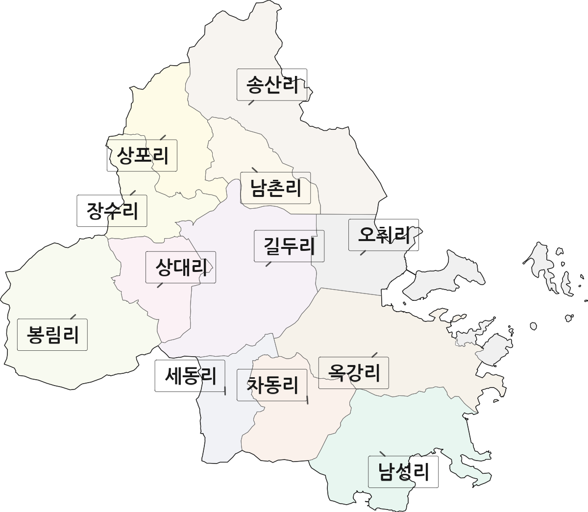 전라남도 고흥군 포두면 법정동 리 구분 행정구역 경계 지도