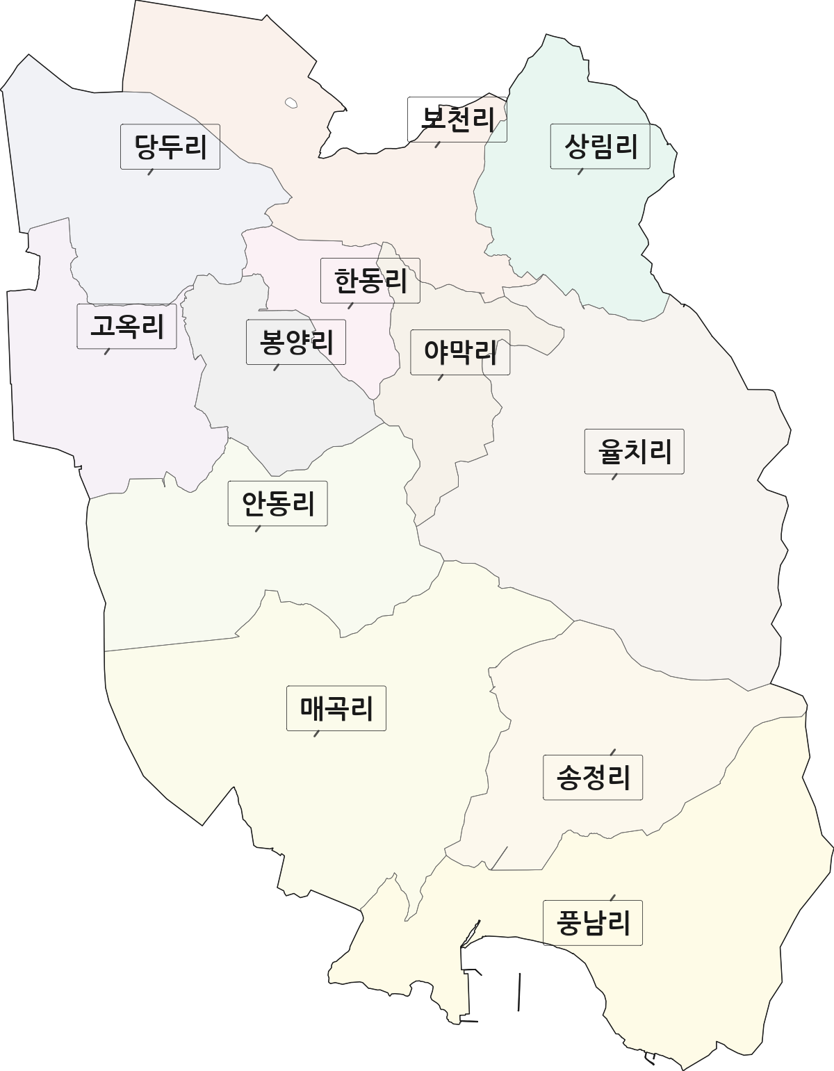 전라남도 고흥군 풍양면 법정동 리 구분 행정구역 경계 지도