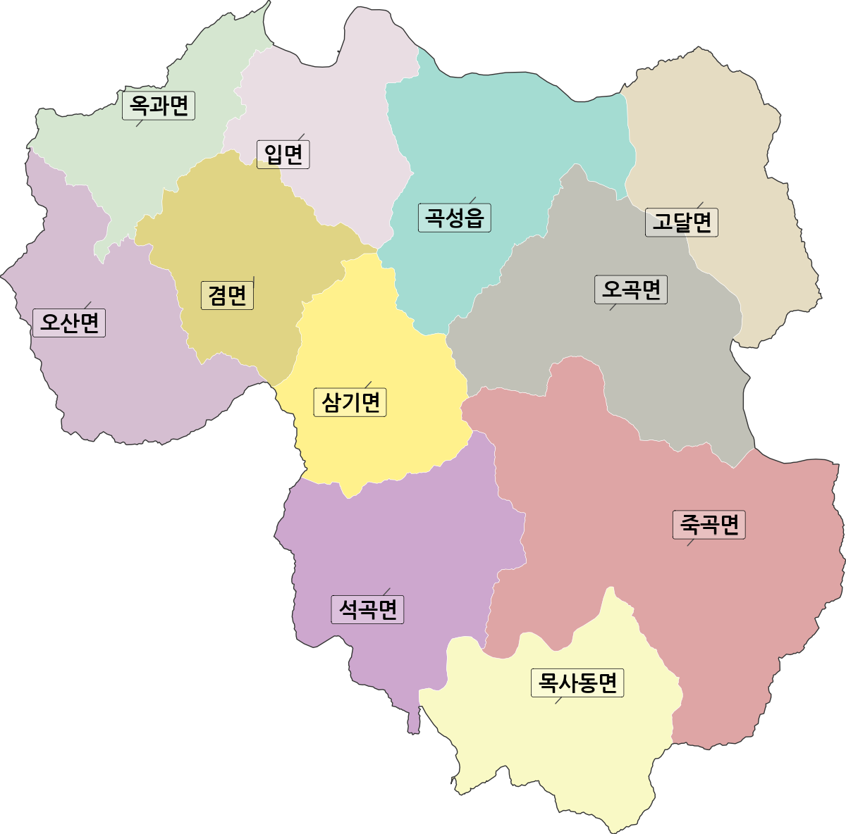 전라남도 곡성군 법정동 행정구역 경계 지도