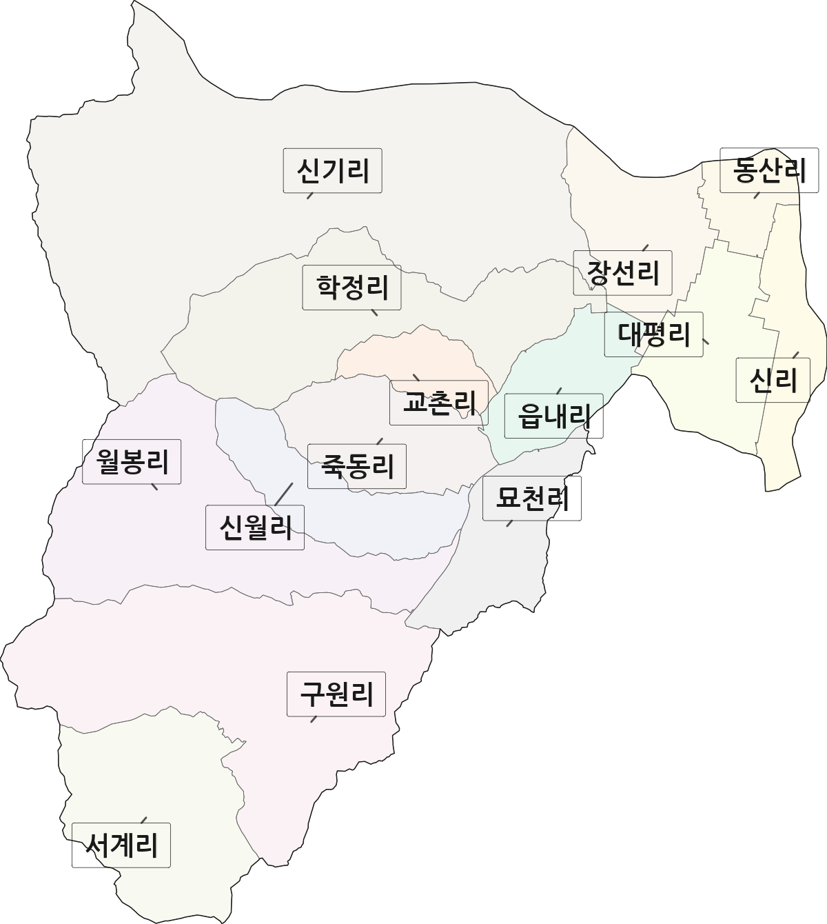 전라남도 곡성군 곡성읍 법정동 리 구분 행정구역 경계 지도