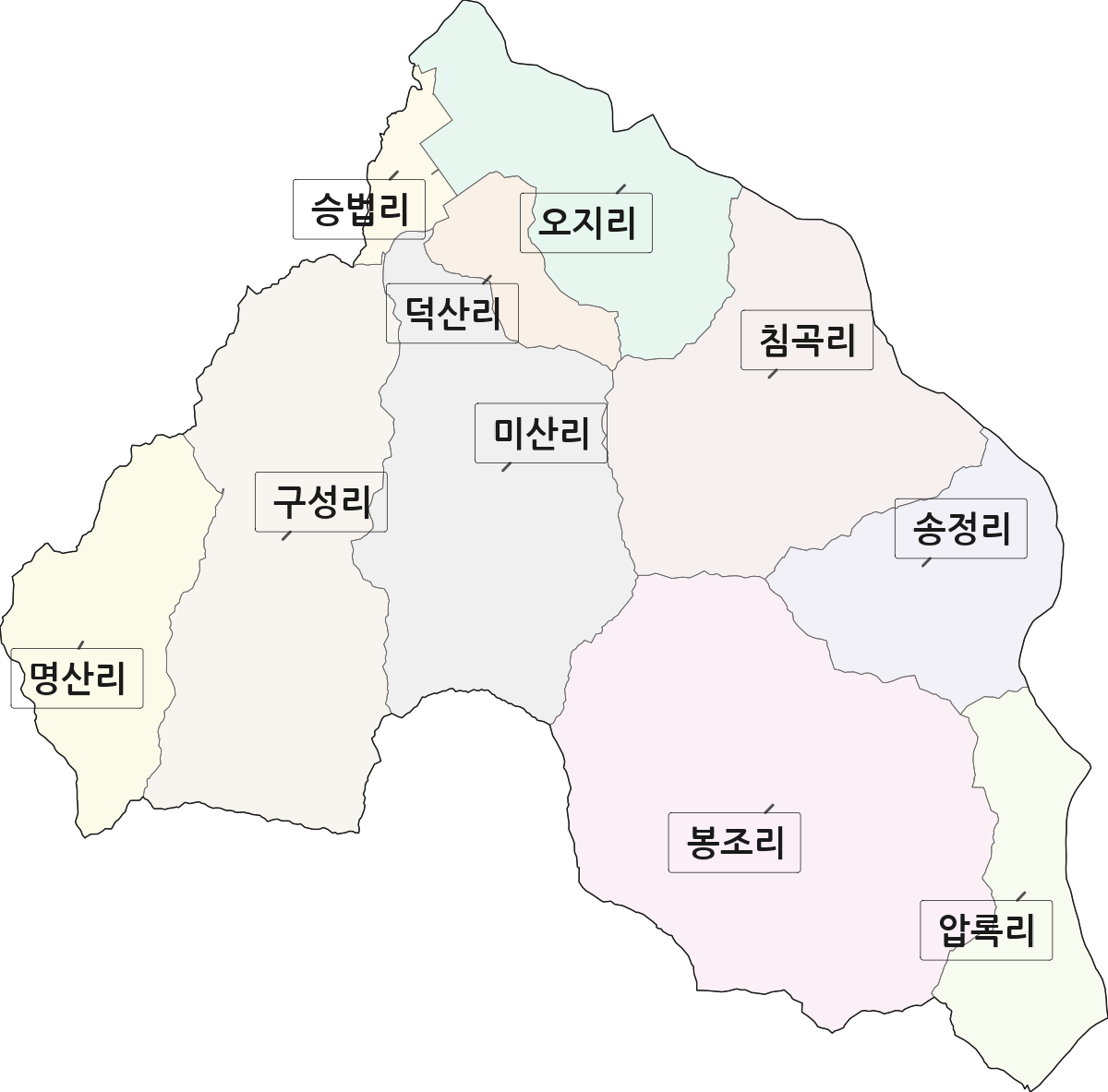 전라남도 곡성군 오곡면 법정동 리 구분 행정구역 경계 지도
