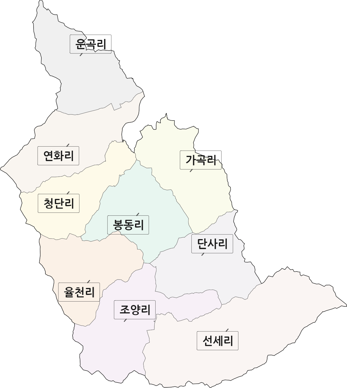전라남도 곡성군 오산면 법정동 리 구분 행정구역 경계 지도
