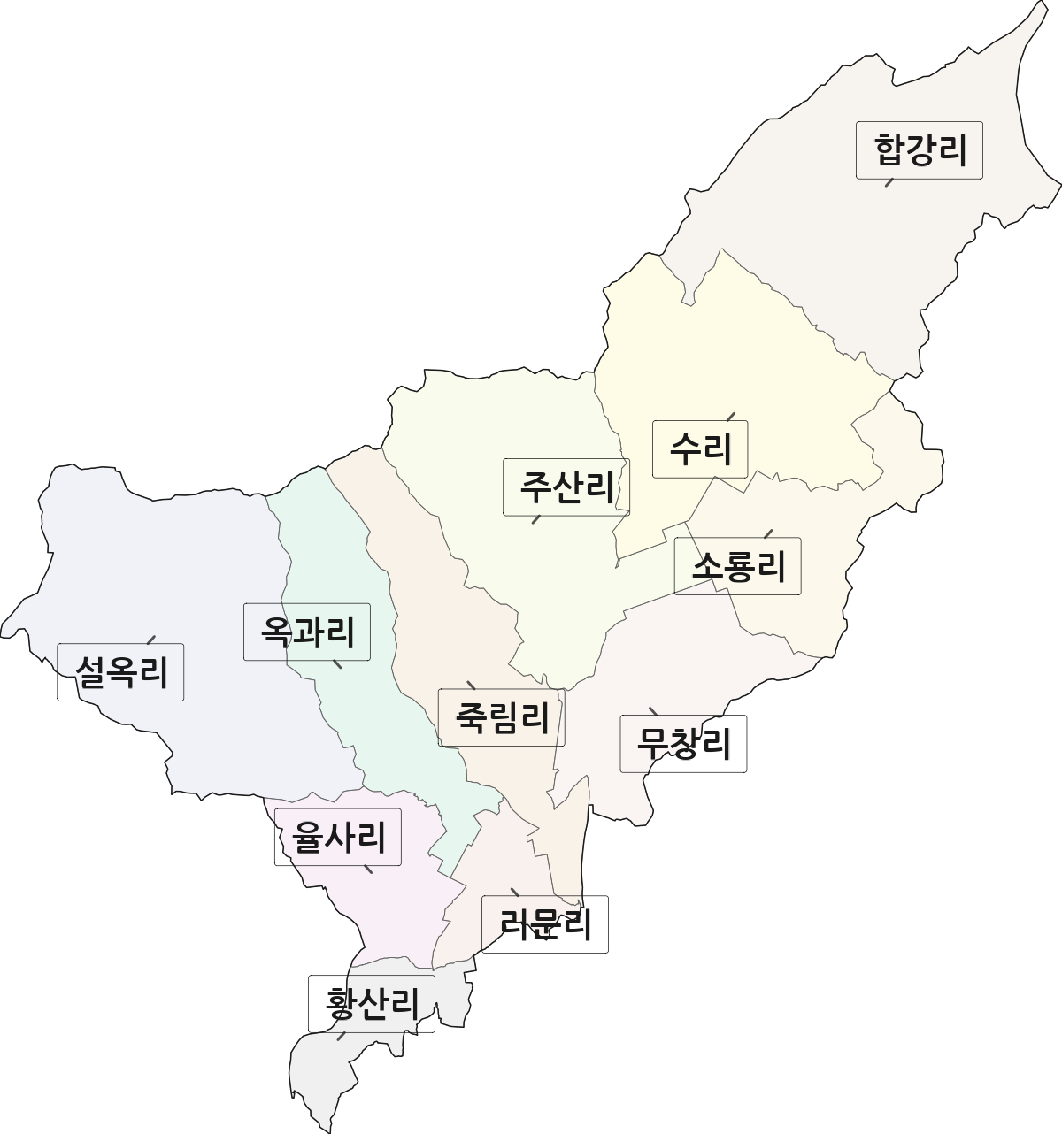 전라남도 곡성군 옥과면 법정동 리 구분 행정구역 경계 지도