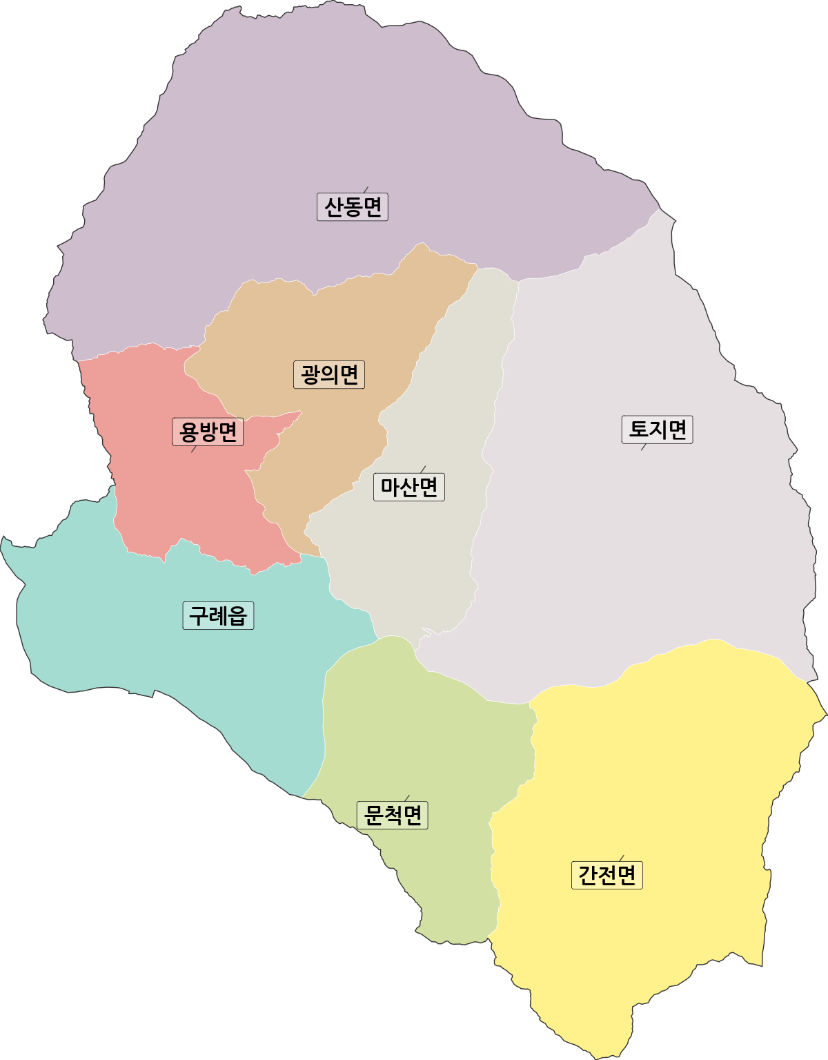 전라남도 구례군 법정동 행정구역 경계 지도