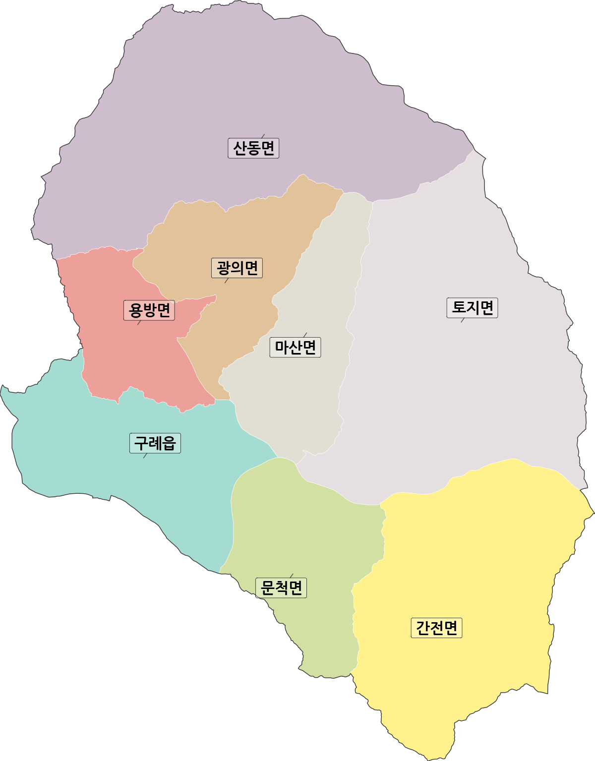 전라남도 구례군 행정동 행정구역 경계 지도