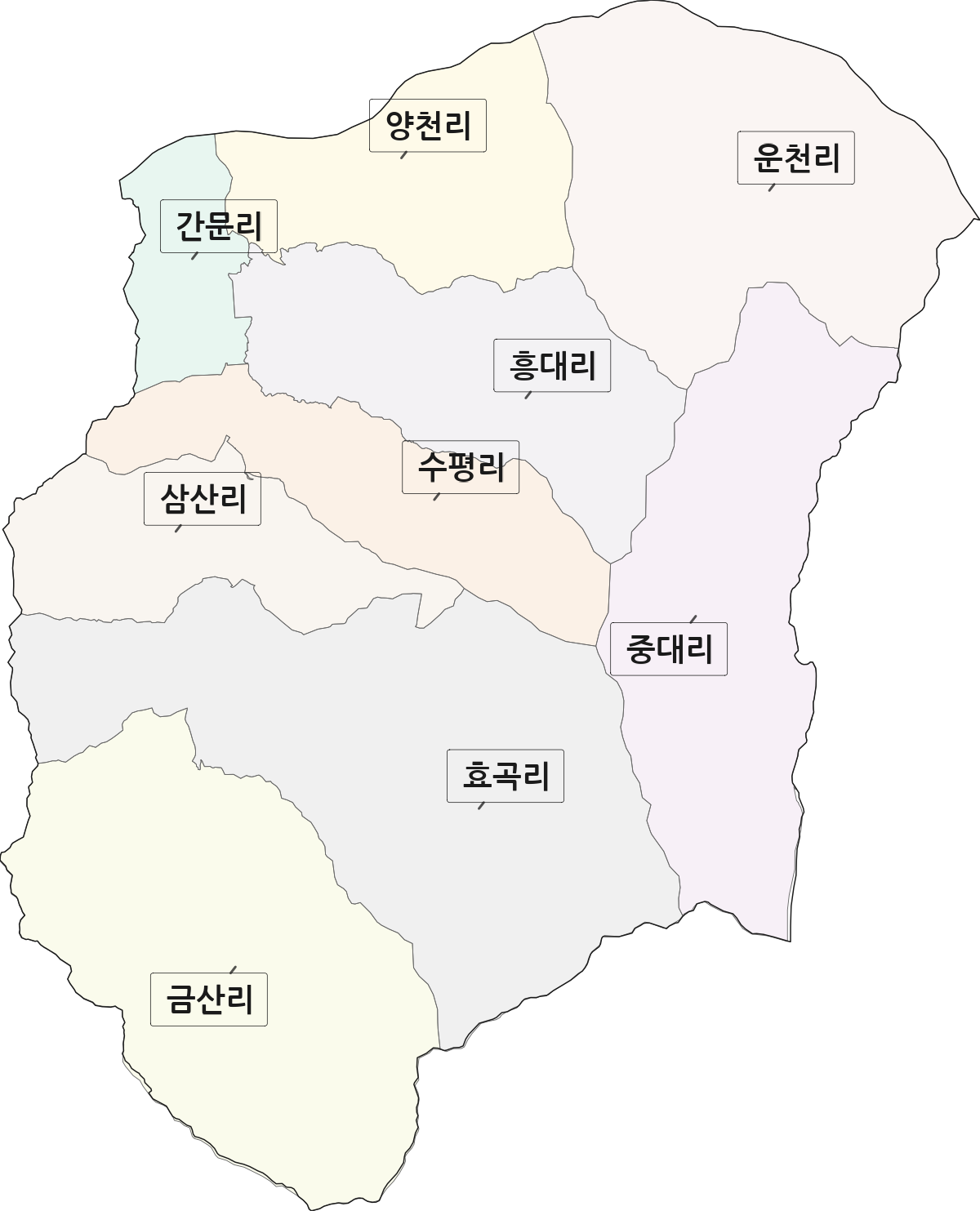 전라남도 구례군 간전면 법정동 리 구분 행정구역 경계 지도