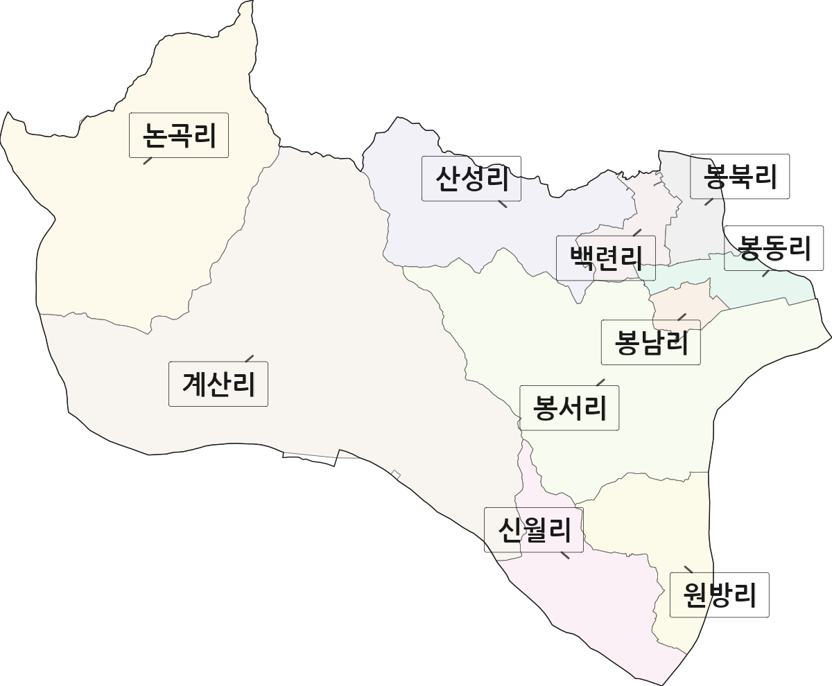전라남도 구례군 구례읍 법정동 리 구분 행정구역 경계 지도