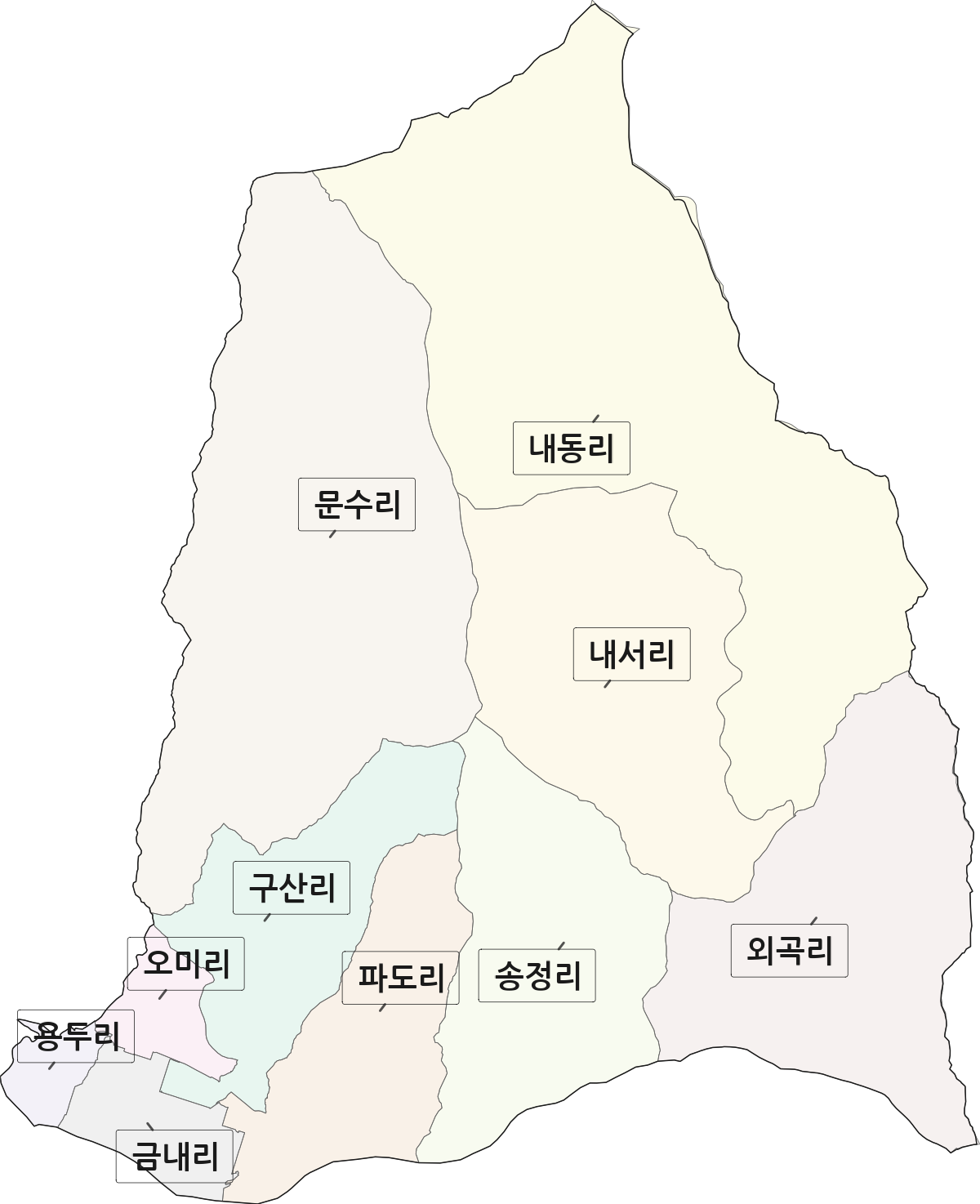 전라남도 구례군 토지면 법정동 리 구분 행정구역 경계 지도