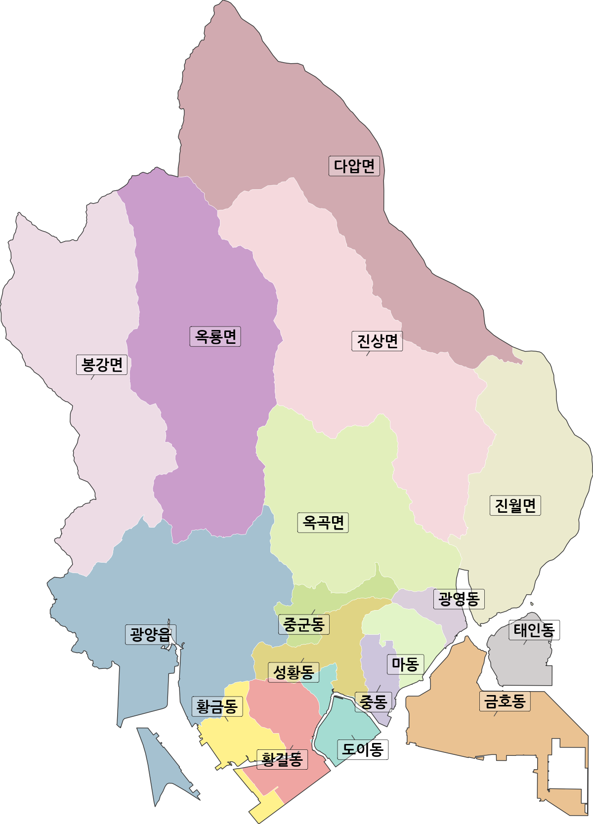 전라남도 광양시 법정동 행정구역 경계 지도