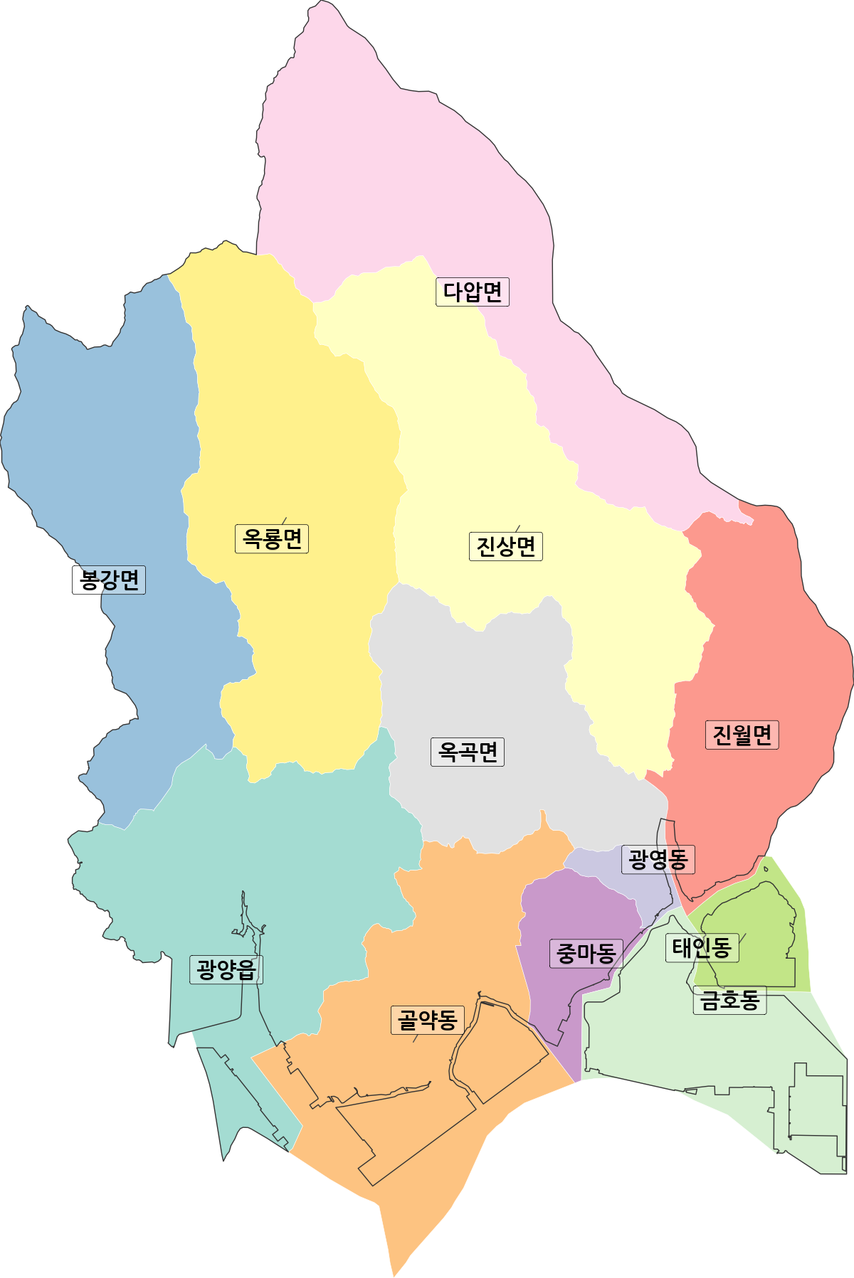 전라남도 광양시 행정동 행정구역 경계 지도