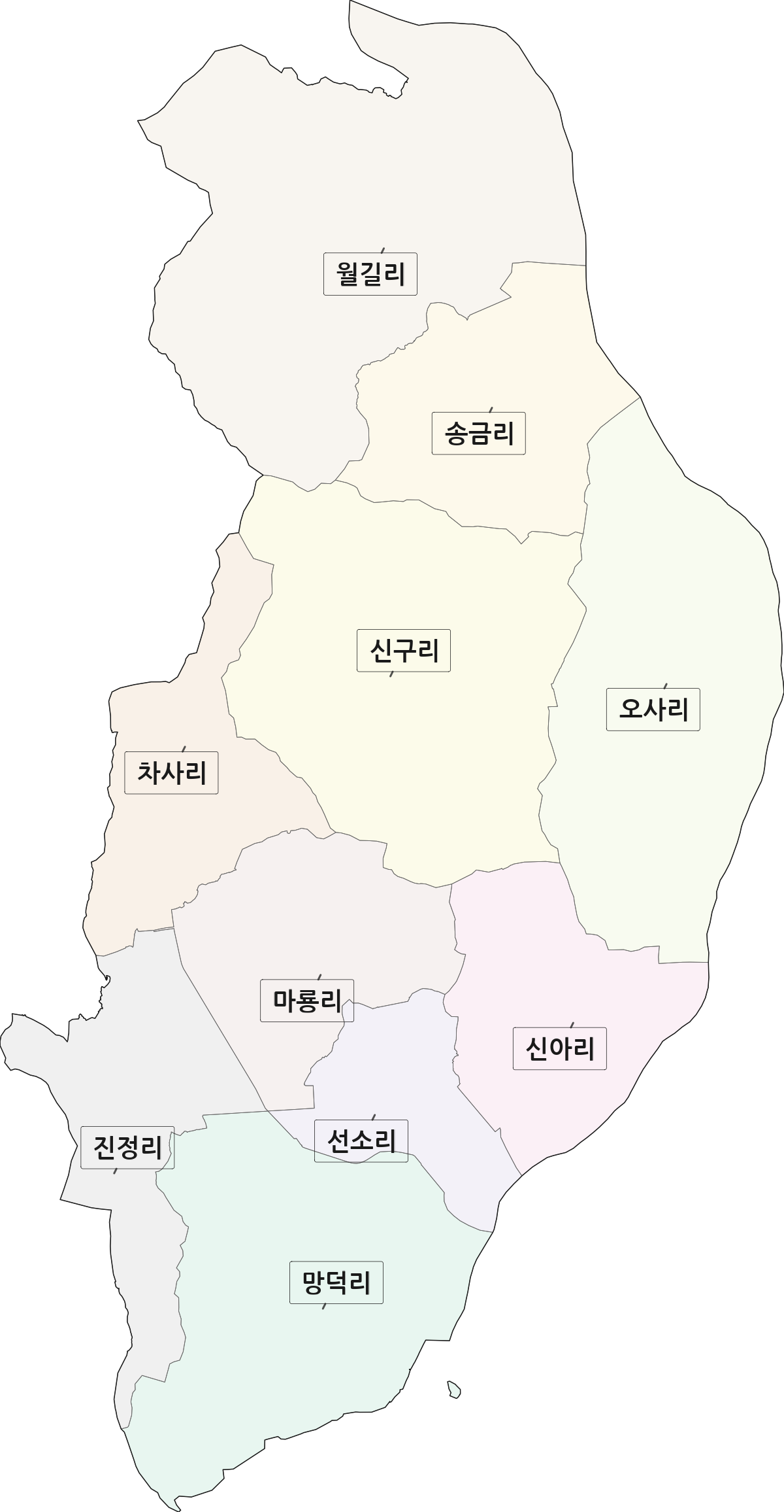 전라남도 광양시 진월면 법정동 리 구분 행정구역 경계 지도