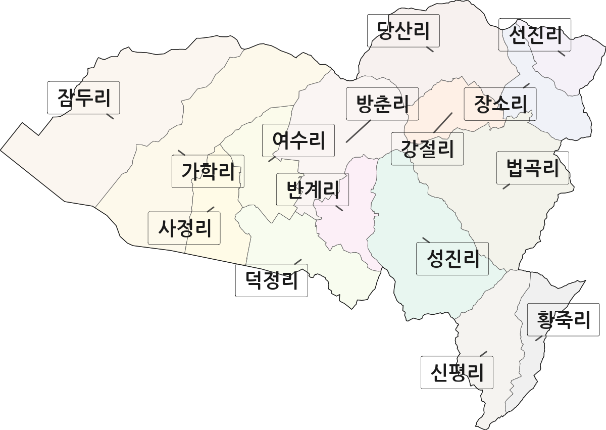 전라남도 해남군 계곡면 법정동 리 구분 행정구역 경계 지도