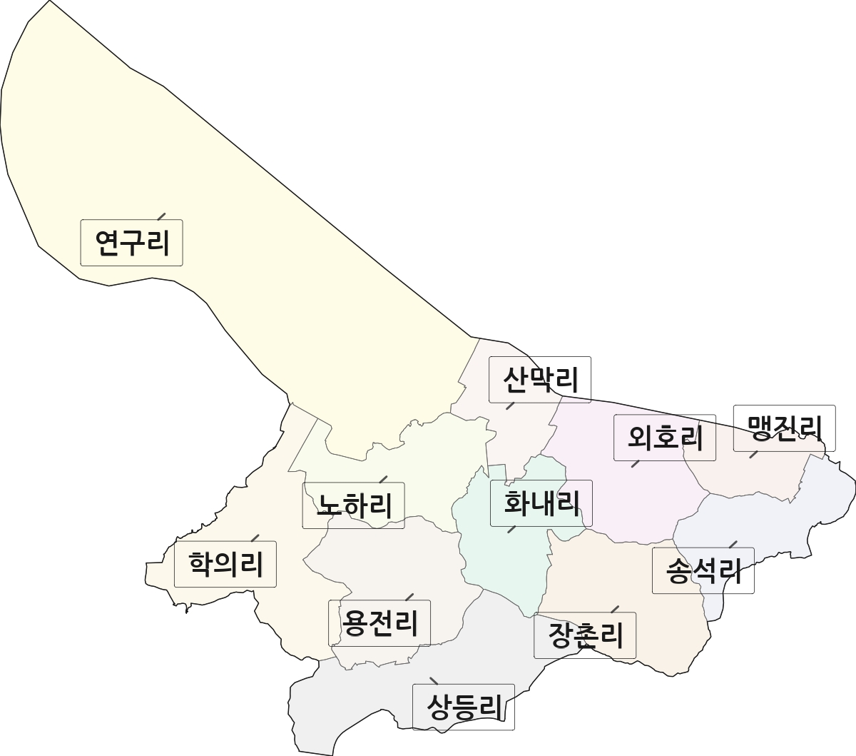 전라남도 해남군 마산면 법정동 리 구분 행정구역 경계 지도