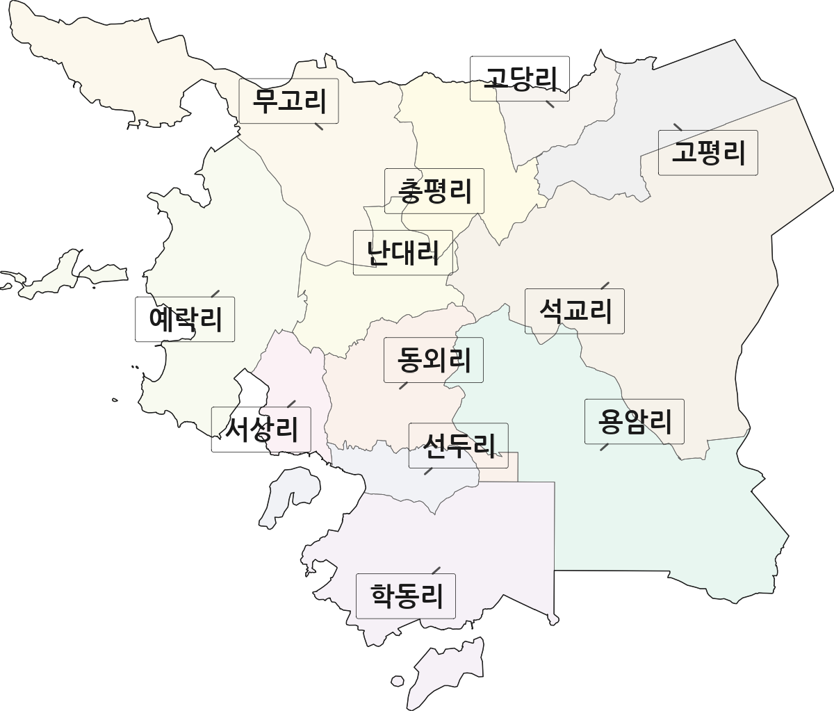 전라남도 해남군 문내면 법정동 리 구분 행정구역 경계 지도