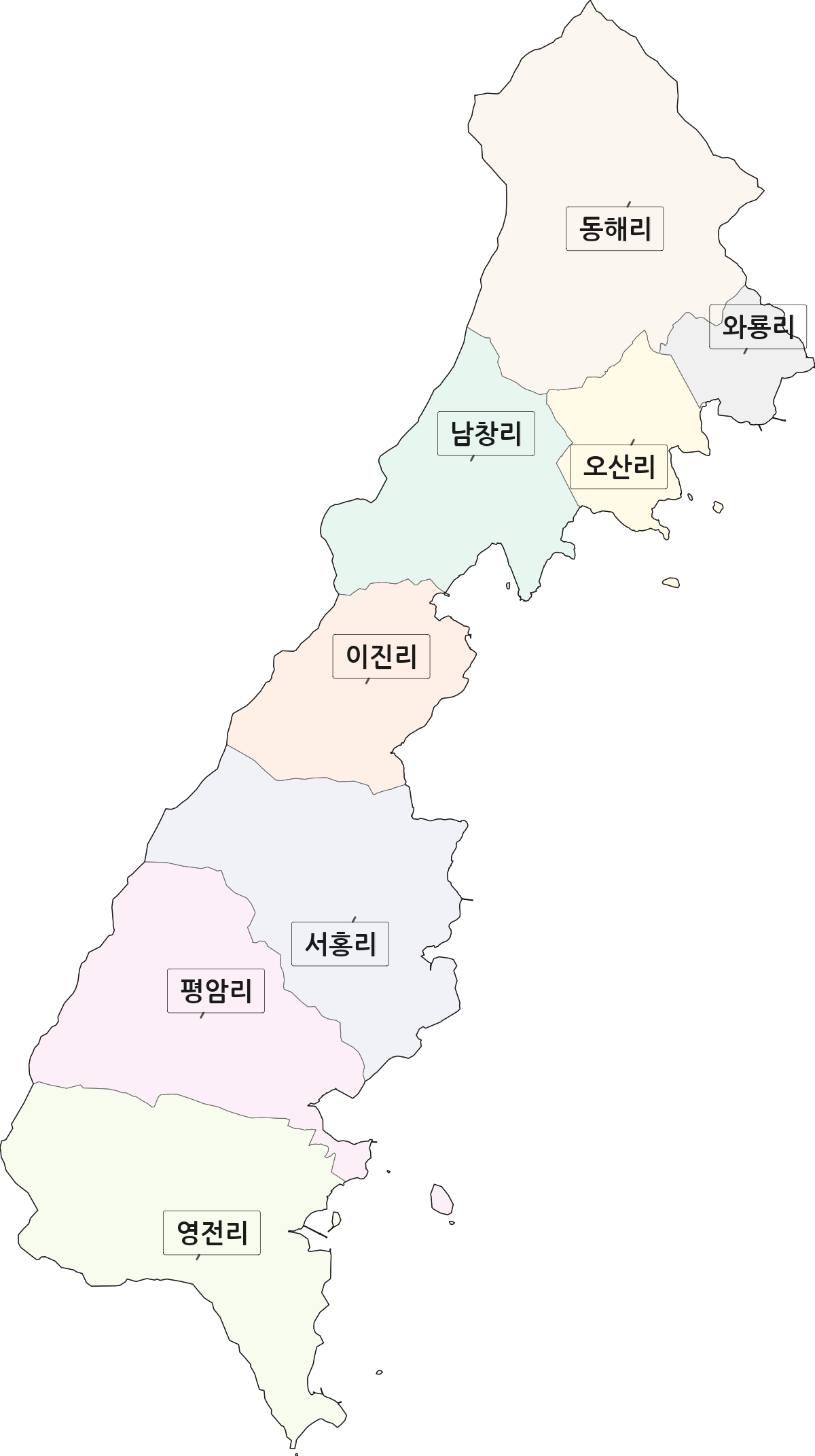 전라남도 해남군 북평면 법정동 리 구분 행정구역 경계 지도