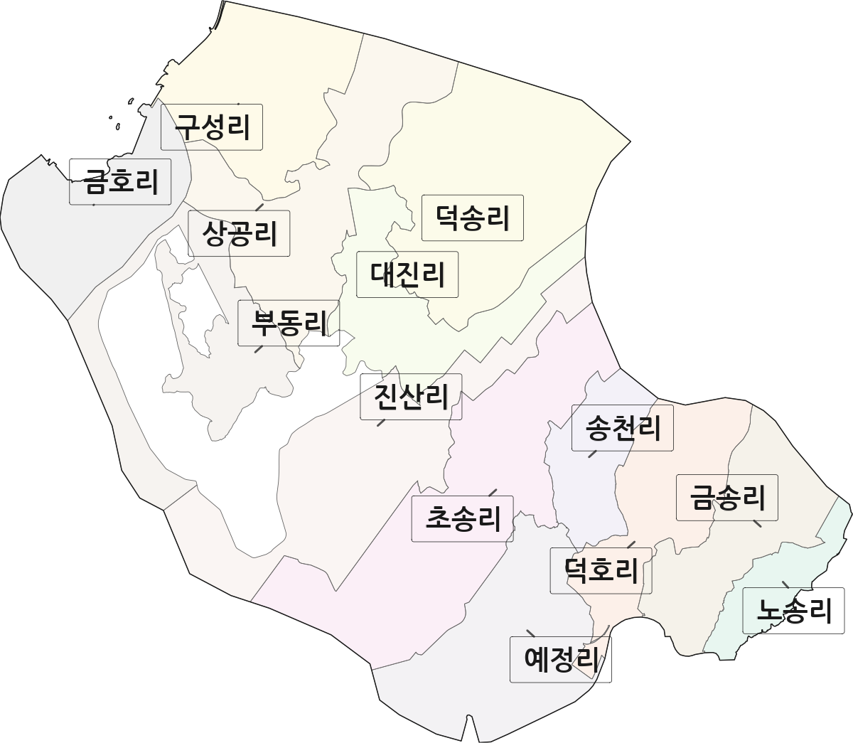 전라남도 해남군 산이면 법정동 리 구분 행정구역 경계 지도