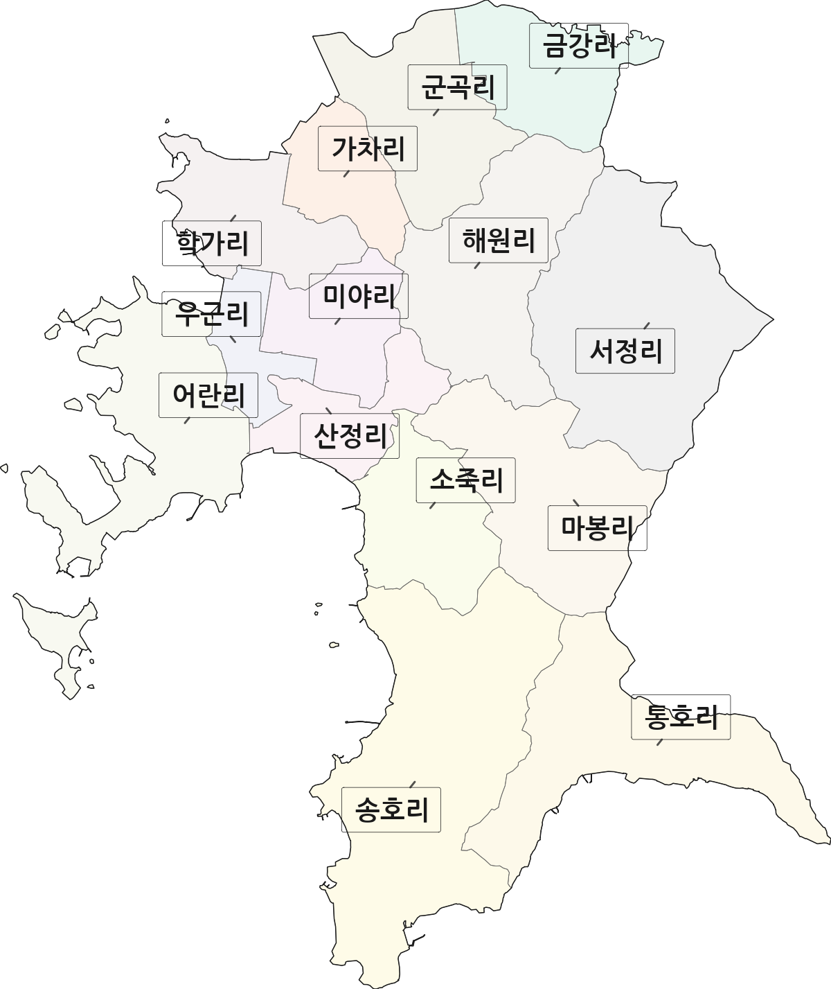 전라남도 해남군 송지면 법정동 리 구분 행정구역 경계 지도