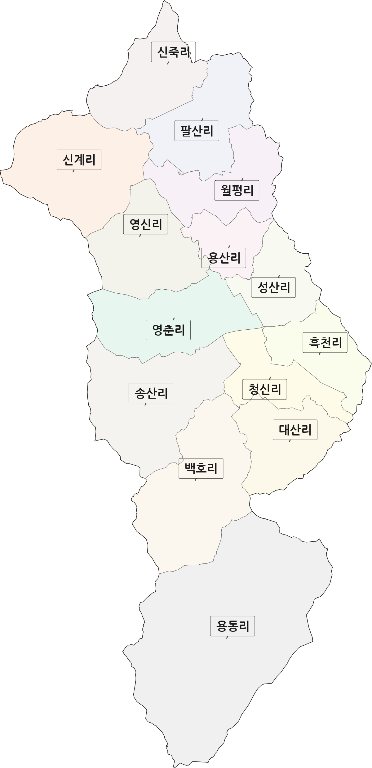 전라남도 해남군 옥천면 법정동 리 구분 행정구역 경계 지도