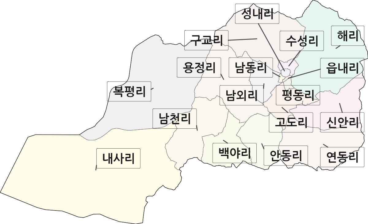 전라남도 해남군 해남읍 법정동 리 구분 행정구역 경계 지도